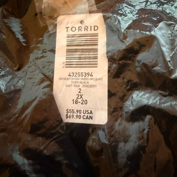 NWT Torrid Smocked Waist Long Sleeve Chiffon Blouse Black - Picture 6 of 8